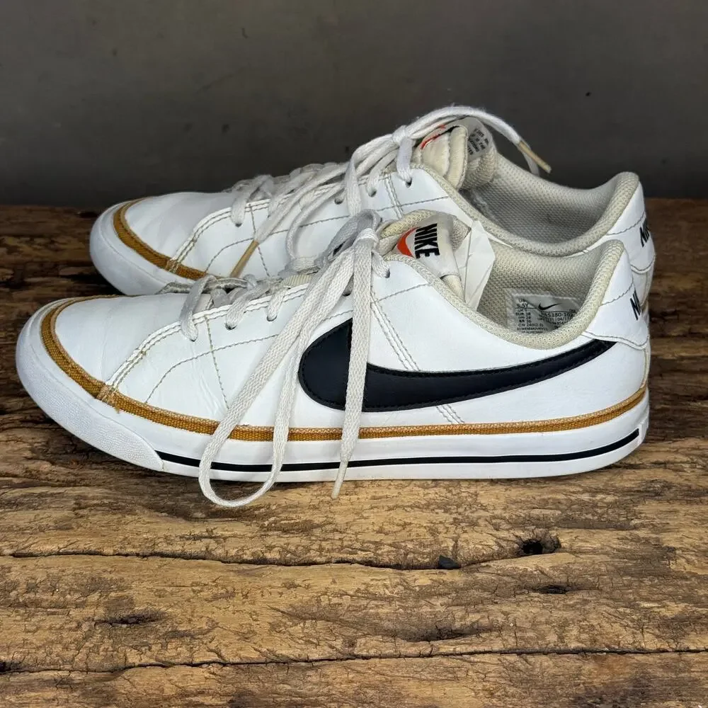 Nike Court Legacy Sz 5.5Y W US 7.5, EUC 38 White Desert Ochre Black